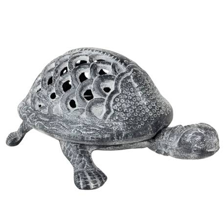 Tortue à Poser Lanterne Bougeoir Photophore Porte Bougie Sculpture en Fonte Patinée Grise 12x21x30cm