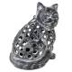 Chat Lanterne Bougeoir Porte Bougie Photophore Sculpture en Fonte Patinée Grise 15x20x23cm