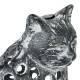 Chat Lanterne Bougeoir Porte Bougie Photophore Sculpture en Fonte Patinée Grise 15x20x23cm