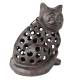 Chat Lanterne Bougeoir Porte Bougie Photophore Sculpture en Fonte Patinée Marron 15x20x23cm