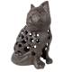 Chat Lanterne Bougeoir Porte Bougie Photophore Sculpture en Fonte Patinée Marron 15x20x23cm