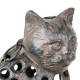 Chat Lanterne Bougeoir Porte Bougie Photophore Sculpture en Fonte Patinée Marron 15x20x23cm