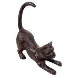 Chat en Fonte Statuette à Poser Décoration Félin Joueur Déco de Jardin 6x14x18cm