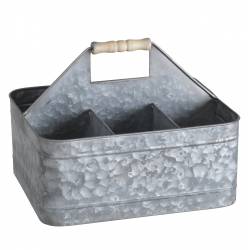 Porte Bouteille Acier Effet Zinc Support 6 Bouteilles à Poignées en Bois Casier Style Campagne 23,5x26x30,5cm