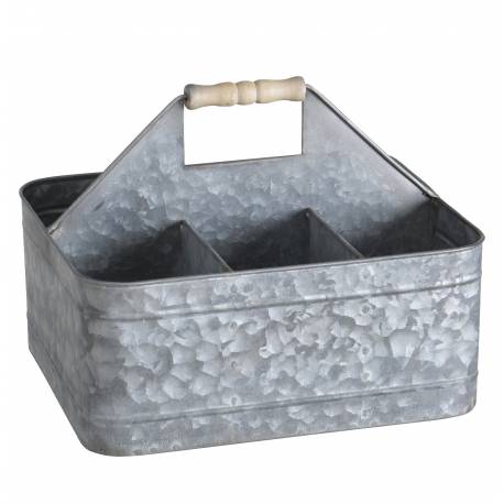 Porte Bouteille Acier Effet Zinc Support 6 Bouteilles à Poignées en Bois Casier Style Campagne 23,5x26x30,5cm