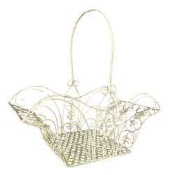 Panier Décoratif MM Acier Patiné Blanc Support à Plantes à Anse Porte Plante Forme Evasée 20,5x41x43,5cm
