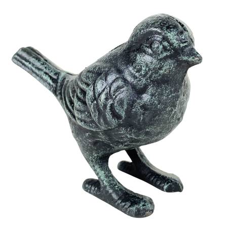 Oiseau en Fonte Vert Volatile à Poser Décoration de Jardin Statuette Extérieure 6x10,5x13cm