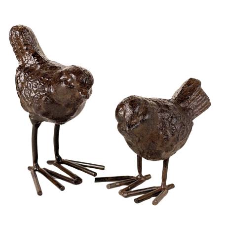 Duo d’Oiseaux à Poser Petits Volatiles en Fonte Patinée Marron Statuette Animalière Décoration de Jardin