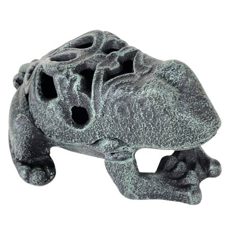 Grenouille Fonte Patinée Verte Reinette Cache Clé Ajouré Amphibien Décoration de Jardin 7x11x13cm