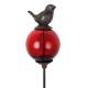 Tuteur Boule Rouge Pic de Jardin Coloré Décoration de Jardin à Planter Motif Oiseau en Fonte et Verre 10x10x117cm