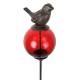 Tuteur Boule Rouge Pic de Jardin Coloré Décoration de Jardin à Planter Motif Oiseau en Fonte et Verre 10x10x117cm