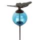 Tuteur Boule Bleu Pic de Jardin Coloré Décoration de Jardin à Planter Motif Papillon en Fonte et Verre 10x10x117cm