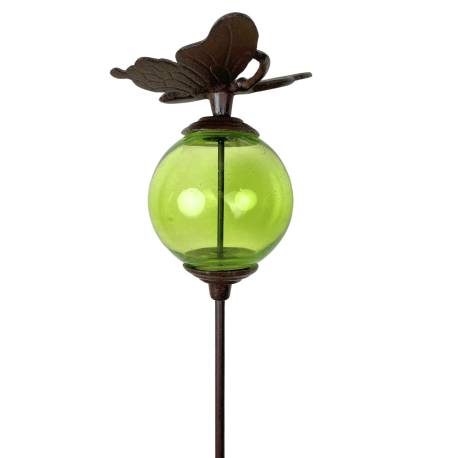 Tuteur Boule Vert Pic de Jardin Coloré Décoration de Jardin à Planter Motif Papillon en Fonte et Verre 10x10x117cm