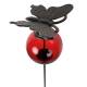 Tuteur Boule Rouge Pic de Jardin Coloré Décoration de Jardin à Planter Motif Papillon en Fonte et Verre 10x10x117cm