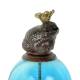 Tuteur Boule Bleu Pic de Jardin Coloré Décoration de Jardin à Planter Motif Grenouille en Fonte et Verre 10x10x117cm