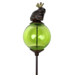 Tuteur Boule Vert Pic de Jardin Coloré Décoration de Jardin à Planter Motif Grenouille en Fonte et Verre 10x10x117cm
