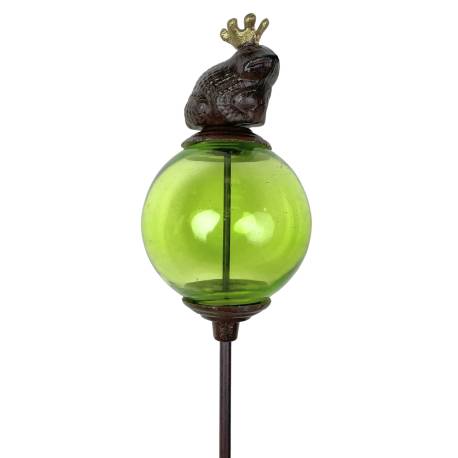 Tuteur Boule Vert Pic de Jardin Coloré Décoration de Jardin à Planter Motif Grenouille en Fonte et Verre 10x10x117cm