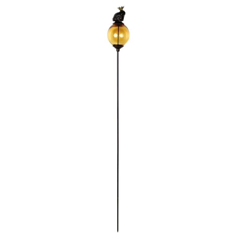 Tuteur Décoratif Jardin Avec Boule En Verre Jaune Et Oiseau En Fonte - Hauteur 117 Cm - Décoration Colorée Extérieur