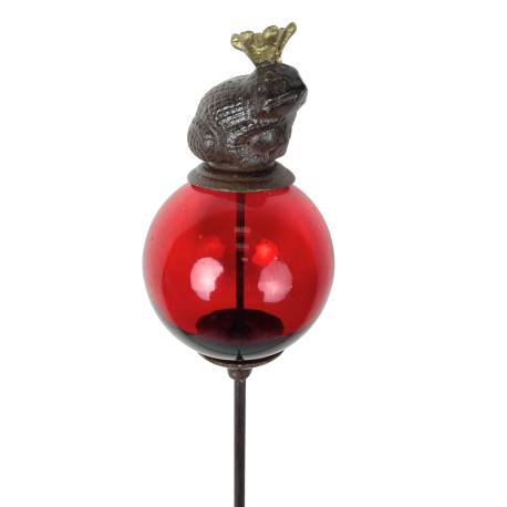 Tuteur Boule Rouge Pic de Jardin Coloré Décoration de Jardin à Planter Motif Grenouille en Fonte et Verre 10x10x117cm