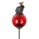 Tuteur Boule Rouge Pic de Jardin Coloré Décoration de Jardin à Planter Motif Grenouille en Fonte et Verre 10x10x117cm