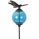 Tuteur Boule Bleu Pic de Jardin Coloré Décoration de Jardin à Planter Motif Libellule en Fonte et Verre 10x10x117cm