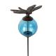 Tuteur Boule Bleu Pic de Jardin Coloré Décoration de Jardin à Planter Motif Libellule en Fonte et Verre 10x10x117cm