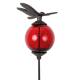 Tuteur Boule Rouge Pic de Jardin Coloré Décoration de Jardin à Planter Motif Libellule en Fonte et Verre 10x10x117cm
