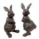 Duo de Lapin en Fonte Patinée Marron Lot de Deux Statuettes de Jardin Animaux Décoratifs 11x11x20,5cm