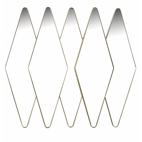Miroir Kyoko Dutchbone Ensemble de Glaces Murale Finition Laiton Décoration Murale Losanges en Verre et Métal 4x70x77cm