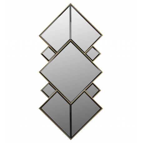Miroir Miyu Dutchbone Ensemble de 5 Glaces Murales Finition Laitonnée Décoration Losanges en Verre et Métal 4x51x107cm