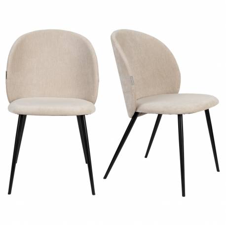 Lot de 2 Chaises Cozy Zuiver Assises de Table Tissu Beige et Métal Noir Duo de Fauteuils de Salle à Manger 53x57x82cm