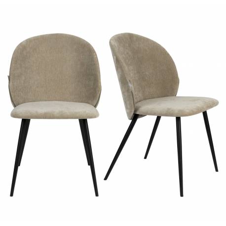 Lot de 2 Chaises Cozy Zuiver Assises de Table Tissu Mousse et Métal Noir Duo de Fauteuils de Salle à Manger 53x57x82cm