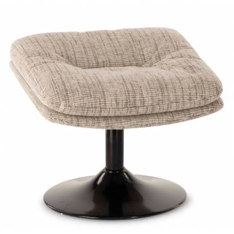 Repose Pied Memento Athezza Pouf d’Appoint Assise Tissu Chiné Beige et Acier Noir 44x45x50cm
