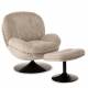 Repose Pied Memento Athezza Pouf d’Appoint Assise Tissu Chiné Beige et Acier Noir 44x45x50cm