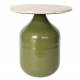 Bout de Canapé Madala Kaki Athezza Table d’Appoint Métal et Travertin Sellette Ronde Originale 45x45x50cm
