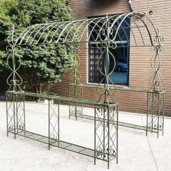 Grande Pergola Rectangulaire Inès Gloriette de Jardin en Fer Forgé Vert Antique Tunnel Porte-Plante 199x232x240cm