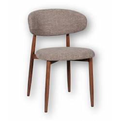 Chaise Georgia Athezza Pied Finition Noyer Fauteuil de Table Métal et Tissu Taupe Assise de Salle à Manger 52x55x78cm