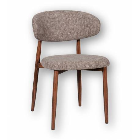 Chaise Georgia Pied Finition Noyer Fauteuil de Table Métal et Tissu Taupe Assise de Salle à Manger Design Rétro 52x55x78cm