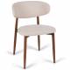 Chaise Georgia Pied Finition Noyer Fauteuil de Table Métal et Tissu Beige Assise de Salle à Manger Design Rétro 52x55x78cm