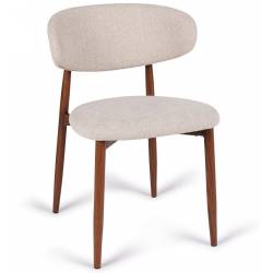 Chaise Georgia Athezza Pied Finition Noyer Fauteuil de Table Métal et Tissu Beige Assise de Salle à Manger 52x55x78cm