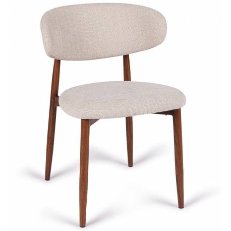 Chaise Georgia Pied Finition Noyer Fauteuil de Table Métal et Tissu Beige Assise de Salle à Manger Design Rétro 52x55x78cm