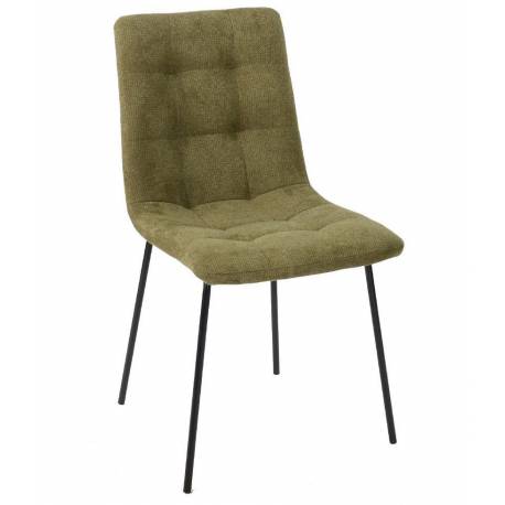 Chaise Liona Athezza Assise de Table Métal et Tissu Olive Siège de Séjour Fauteuil Matelassé 45x56x87cm