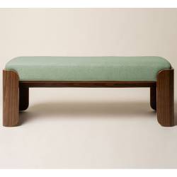 Banquette Jodie Athezza Banc d’Intérieur en Bois et Tissu Vert Assise 2 Places Seventies 42x46x125cm