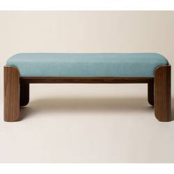 Banquette Jodie Athezza Banc d’Intérieur en Bois et Tissu Turquoise Assise 2 Places Seventies 42x46x125cm