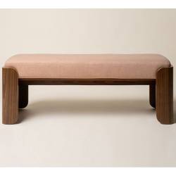 Banquette Jodie Athezza Banc d’Intérieur en Bois et Tissu Orange Assise 2 Places Seventies 42x46x125cm