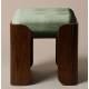 Tabouret Jodie Athezza Pouf d’Intérieur en Bois et Tissu Vert Assise d’Appoint Seventies 43x43x47cm