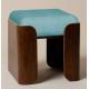 Tabouret Jodie Athezza Pouf d’Intérieur en Bois et Tissu Turquoise Assise d’Appoint Seventies 43x43x47cm
