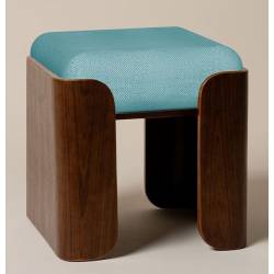 Tabouret Jodie Athezza Pouf d’Intérieur en Bois et Tissu Turquoise Assise d’Appoint Seventies 43x43x47cm