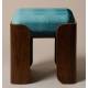 Tabouret Jodie Athezza Pouf d’Intérieur en Bois et Tissu Turquoise Assise d’Appoint Seventies 43x43x47cm