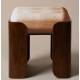 Tabouret Jodie Athezza Pouf d’Intérieur en Bois et Tissu Orange Assise d’Appoint Seventies 43x43x47cm